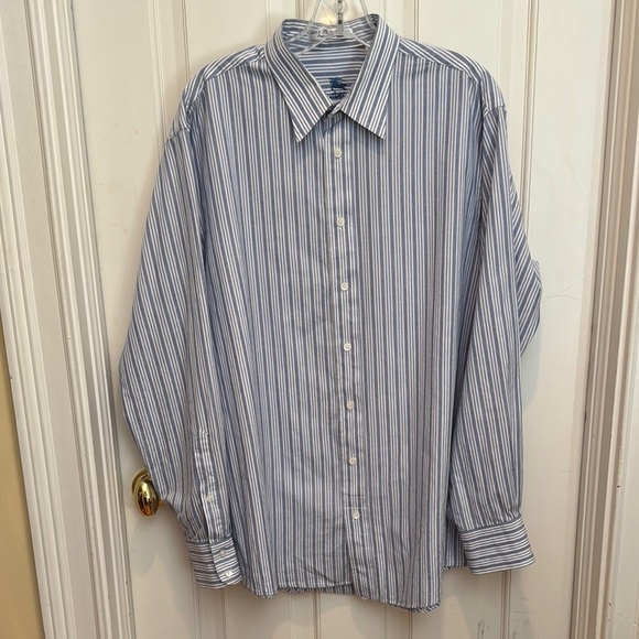 Burberry Men's Blue and white Striped Shirt Made in USA